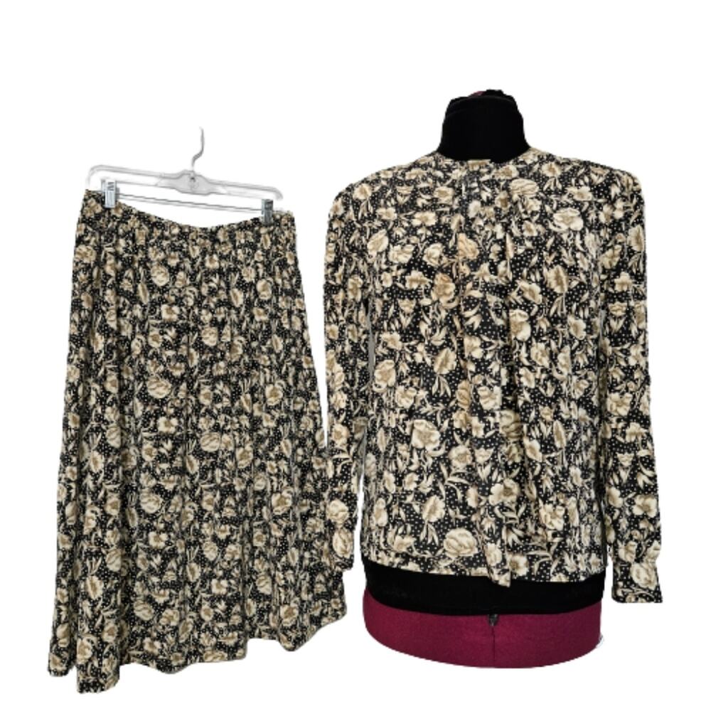 Personal Leslie Fay Neck Tie Blouse and‎ A-Line Vintage Skirt Set Size 8
